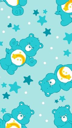 blue teddy bears with stars and moon in the sky on a light blue background for wallpaper