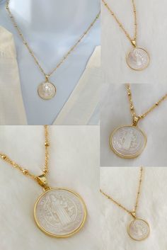 Mother of pearl St Benedict necklace .................................... MATERIAL AND SIZE Mother of pearl pendant 18k gold filled chain Pendant size: 2.1cm …………………………………. Pearl Chain Coin Necklace, Gold Coin Necklace With Pearl Chain, Pearl Chain Coin Necklace Gift, Pearl Chain Coin Necklace As Gift, Gift Pearl Chain Coin Necklace, White Charm Necklace With Coin Pendant, White Pearl Charm Medallion Necklace, White Spiritual Charm Necklace With Round Pendant, White Coin Necklace With Pearl Pendant As Gift