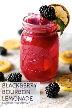 blackberry bourbon lemonade in a mason jar