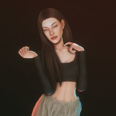 a digital painting of a woman with long hair and piercings on her arm, posing for the camera