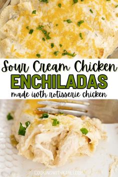 an enchiladas recipe with chicken and cheese on top