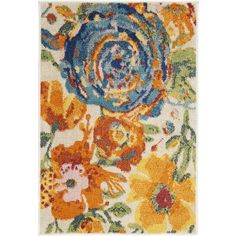 an area rug with colorful flowers on it