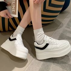 Tavimart New Autumn Women High Platform Shoes 8CM Comfortable Chunky Sneakers Breathable Leather Wedges Casual Sport Dad Shoes Woman Heel: 8cm High Platform Shoes, Xl Fashion, Dad Shoes, Red Leopard, Custom Made Clothing, Lavender Blue, Chunky Sneakers, Leather Wedges, White Shoes