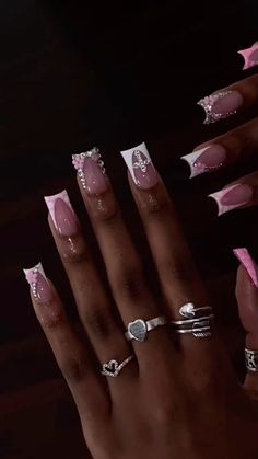 Long Acrylic Nail Designs, Hard Nails, Colored Acrylic Nails, Girly Acrylic Nails, Cute Acrylic Nail Designs, Her Nails, French Acrylic Nails, Dope Nail Designs, Short Square Acrylic Nails