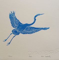 a drawing of a blue bird flying in the air