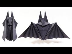 an origami bat is shown in three different angles