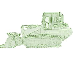 a green drawing of a bulldozer with the front end cut out to look like it