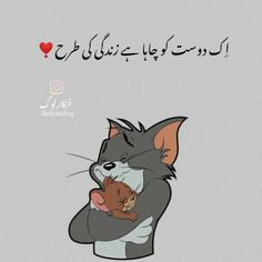 a cat holding a mouse in its arms with the words i love you in arabic