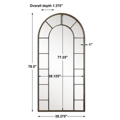 an arched window is shown with measurements for the size and width, as well as its height