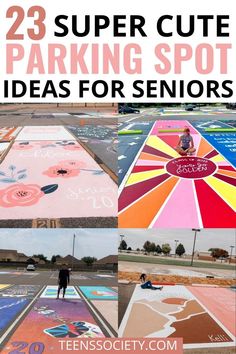 the parking spot has been decorated with colorful chalk and sidewalk art for seniors to paint