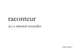 the word raconteur is written in black on a white background