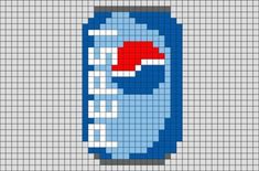 an image of a can of soda pixelated in blue, red and white colors