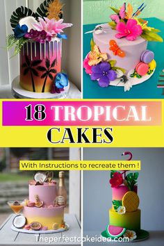 Here you'll find 18 Stunning Tropical Cakes to DIY thanks to the tips and tricks I provide. These are perfect for a woman's summer birthday. Tropical Bday Cake, Tropical Themed Birthday Cake, Hawaiian Themed Birthday Cake, Tropical Cupcake Ideas, Birthday Cake Tropical Theme, Tropical Cake Design, Aloha Birthday Cake, Tropical Flavored Cakes, Tropical Cake Ideas