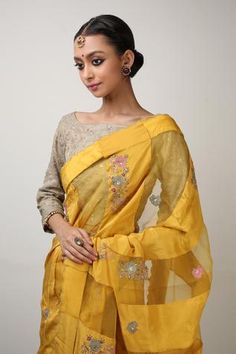 Shop for Rhua India Yellow Habotai Silk Floral Embroidered Saree With Blouse for Women Online at Aza Fashions Tissue Silk Pre-draped Saree With Floral Embroidery For Festivals, Transitional Yellow Chanderi Pre-draped Saree, Yellow Chikankari Embroidered Dupatta For Reception, Yellow Chikankari Embroidery Dupatta For Reception, Yellow Organza Pre-draped Saree For Eid, Chikankari Embroidery Chanderi Blouse For Reception, Festive Pre-draped Saree With Floral Embroidery In Raw Silk, Yellow Silk Blouse Piece, Transitional Sheer Dupatta Organza Blouse