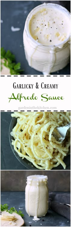 garlicy and creamy alfredo sauce in a glass jar