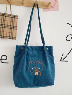 Bag For Love - Cartoon Embroidered Corduroy Shoulder Tote Bag - Women Tote Bags Product Description Style Preppy Color Blue Quantity 1 piece Strap Type Double Handle Pattern Type Cartoon Bag Size Medium Type Shoulder Tote Bag Material Corduroy Composition 100% Viscose Size Chart INCH CM Size Bag Width Bag Height Bag Length one-size 4.3 12.6 13 Size Bag Width Bag Height Bag Length one-size 11 32 33 Similar Products h2 { text-align: center; } .red-box { width: 100%; display: flex; flex-direction: Casual Blue Embroidered Shoulder Bag, Blue Embroidered Canvas Bag For Daily Use, Casual Embroidered Canvas Bag For School, Blue Embroidered Canvas Bags, Casual Blue Embroidered Bag, Daily Use Embroidered Blue Canvas Bag, Blue Embroidered Everyday Bag, Cute Blue Cotton Bags, Blue Embroidered Rectangular Canvas Bag