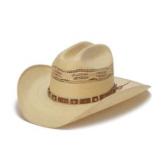 Unsure of what a Dropship item is? Click this link so you are fully informed prior to your purchase!  From the Stampede Hats collection, this hat is made of 50X Bangora Straw in a beige color for a natural look. For those who prefer some airflow in their cowboy hats, this is a great choice as it features many vent holes all around the crown. The band is the real special part of this hat, with details all around including a texture pattern, studding, and tie wrap accents.*Center dent style crown* Beige Cowboy Hat, Mens Western Style, Hats Collection, Trending Hats, Outback Hat, Mens Hats Fashion, Straw Cowboy Hat, Rancher Hat, Feather Hat