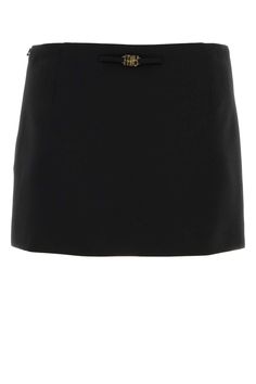 Black Stretch Wool Mini Skirt from Miu Miu Elegant Miu Miu Mini Skirt, Miu Miu Fitted Skirt For Work, Miu Miu Fitted Skirt For Workwear, Elegant Fitted Miu Miu Skirt, Elegant High Waist Skort With Belt Loops, Elegant High Waist Mini Skirt With Belt Loops, Chic Miu Miu Mini Skirt, Chic Fitted Miu Miu Mini Skirt, Chic Fitted Miu Miu Skirt