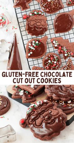 gluten - free chocolate cut out cookies on a cooling rack