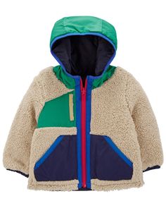 Baby Colorblock Faux Sherpa Mid-Weight Jacket - Carter's | Carter's Sherpa Lined Jacket, Baby Boy Jackets, Carter Kids, Baby Outerwear, Kids Outerwear, Carters Baby, Sherpa Jacket, Boys Jacket, Sherpa Lined