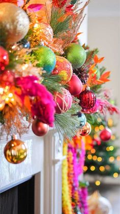 christmas tree decorated with colorful ornaments and garland