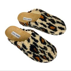 Steve Madden Versa Scuff Slippers Sz- 9 Faux Fur Sherpa Leopard Print Slip On Style New Without Tags Boho Bohemian Western Chic Trendy Blogger Spring Summer Western Chic, Steve Madden Shoes, Boho Bohemian, Steve Madden, Leopard Print, Faux Fur, Slippers, Blogger, Spring Summer