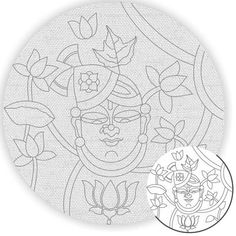 a drawing of a woman with flowers and leaves on her head, in black and white