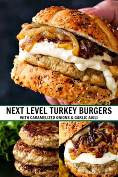 the next level turkey burgers with caramelized onions and garlic aiolii