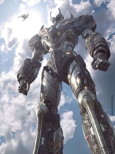 an image of a giant robot standing in the sky