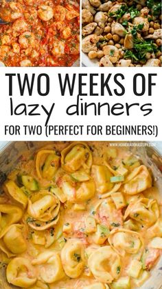 two weeks of lazy dinners for two perfect for beginners to make, including pasta and shrimp