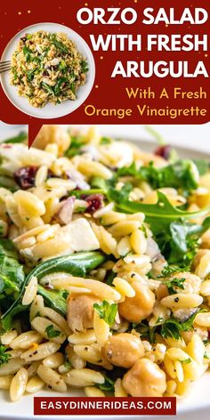 an image of pasta salad with fresh arugula and orange vinaigrette