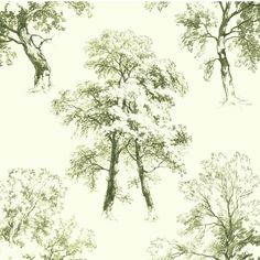 the trees are green and white in this wallpaper design, which has been drawn by hand