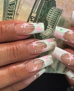 Paznokcie Hello Kitty, Stars Nails, Nails Dark, Grunge Nails, Girly Acrylic Nails, Simple Acrylic Nails, Nails Blue, Blue Spring, Nail Swag