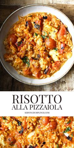 the cover of risotto alla pizza with tomatoes and other toppings on it