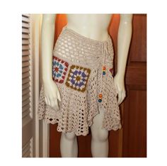 Crochet Granny Square Colorful Asymmetrical Skirt by AnnieBriggs, $129.00 Crochet Asymmetrical Skirt, Crochet Inspo, Crochet Granny Square, Asymmetrical Skirt, Crochet Granny