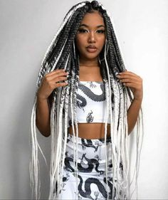 Gray Braids, Grey Box Braids, Jumbo Box Braids Styles, Unique Braided Hairstyles, Black Box Braids, Braids Ideas, Bold Hair Color