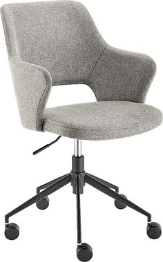 a gray office chair with wheels and casteors on an isolated white background, front view