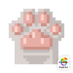 the pixel art logo is shown in pink and grey colors, as well as an image of