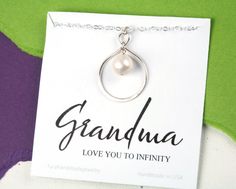 This infinity pearl necklace consists of: 1. a large asymmetric pear-shaped sterling silver infinity charm 2. a freshwater pearl (available in teardrop,coin,and round shape) hung inside the bigger lower loop of the infinity charm 3. a sterling silver chain (several lengths available) closed with a lobster clasp. 4. a personalized note card (customized with your own message, not a boiler plate one), printed on heavy weight cardstock, in elegant font and layout. ALL STERLING SILVER COMPONENTS Pack Snowflake Necklace, Infinity Charm, Mother In Law Gifts, In Law Gifts, Nana Gifts, Elegant Font, Personalized Notes, Mother In Law, Note Card