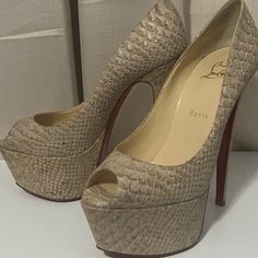 Brand New, Only Tried On. Comes With Box And Dust Bag. Luxury Crocodile Pattern Heels For Party, Luxury Party Heels With Crocodile Pattern, Luxury Crocodile Pattern Heels For Formal Occasions, Master Closet, Platform Pumps, Louboutin Shoes, Christian Louboutin Shoes, Shoes Women Heels, Cork