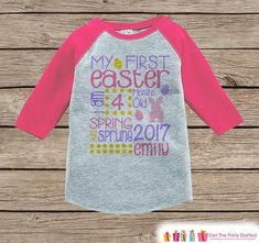 Girls First Easter Outfit - Pink Raglan Shirt - Girl 1st Easter Outfit for Baby Girls - Custom Stats Funny Sibling Shirts, Kindergarten Outfit, Preschool Shirts, Christmas Shirts For Kids, Back To School Outfit, Kindergarten Shirts, School Tops, 1st Day Of School