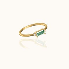 Gold Slim Band Stacker Delicate Solitaire Emerald Cut Green CZ Ring by Doviana Forward Helix Earrings, Conch Earring, Flat Back Earrings, Tragus Earrings, Minimal Style, Cz Ring, Stackable Ring, Single Earring, Affordable Luxury