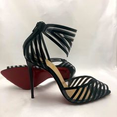 Christian Louboutin "Maratena" Sandal, Featuring Linear Design In Patent Leather And Clear Pvc. 4" Covered Stiletto Heel. 2 Dust Bags Included Christian Louboutin Shoes, Patent Leather, Leather Sandals, Shoes Women Heels, Stiletto Heels, Christian Louboutin, Dust Bag, Shoes Heels, Sandals