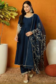 Grab this beautiful 3-piece set. The set comes with embroidered anarkali kurta has round neck, 3/4th sleeves & calf length teamed with matching trouser pant with side pocket and an embroidered dupatta. Color - Blue Kurta Fabric-Silk Blend Pant Fabric-Silk Blend Dupatta Fabric - Silk Blend Neck-Round Neck Sleeves-3/4th Sleeves Work -Embroidery Detailing Washing Instructions-Dry Clean DISCLAIMER - The color of the product may be differ due to screen settings of device. A misprint here and a color drop slip there is the beauty of printing which is not treated as a defect. Blue Kurta, Embroidered Anarkali, Formal Jewelry, Anarkali Kurta, Embroidery Detailing, Embroidered Dupatta, Silk Suit, Anarkali Suit, Fabric Silk