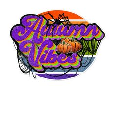 an orange and purple sticker with the words autumn vibes written in large letters