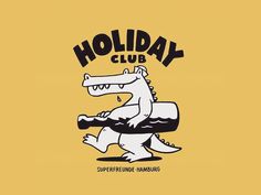 the logo for holiday club with a cartoon crocodile riding on an inflatable object