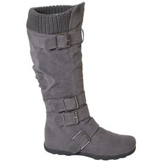 Complement your look with this cozy and stylish boot. - Man made suede - Knitted cuff - Adjustable buckles - Boot height: 1.5 inches approx. - Boot opening: 17 inches approx. - Length from toe to heel: 10 inches approx. - Available in Black, Blue, Gray and Taupe - Size 6-10 Please note that all measurements were taken with Size 7 Black Over The Knee Boots Outfit, Military Shoes, Over The Knee Boot Outfit, Knee Boots Outfit, High Boots Outfit, Stylish Boots, Buckle Boots, Womens Knee High Boots