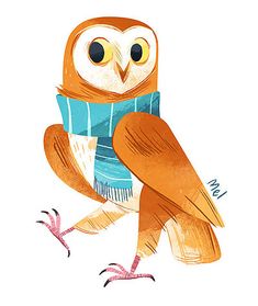 an owl wearing a blue scarf and boots