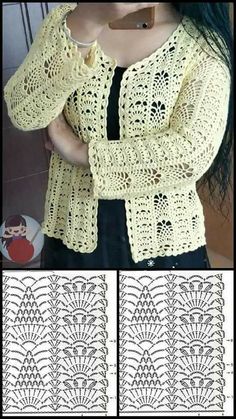 the crochet pattern is shown in two different pictures, one with an openwork design