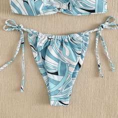 Size Medium Adjustable Ties On Sides Never Worn Blue Swimwear With Drawstring For Sunbathing, Blue Triangle Top Swimwear With Drawstring, Blue Drawstring Swimwear For Poolside, White Beachy Swimwear With Drawstring, High Cut Swimsuit, Cheeky Bikinis, Womens Swim, Blue White, Color Blue